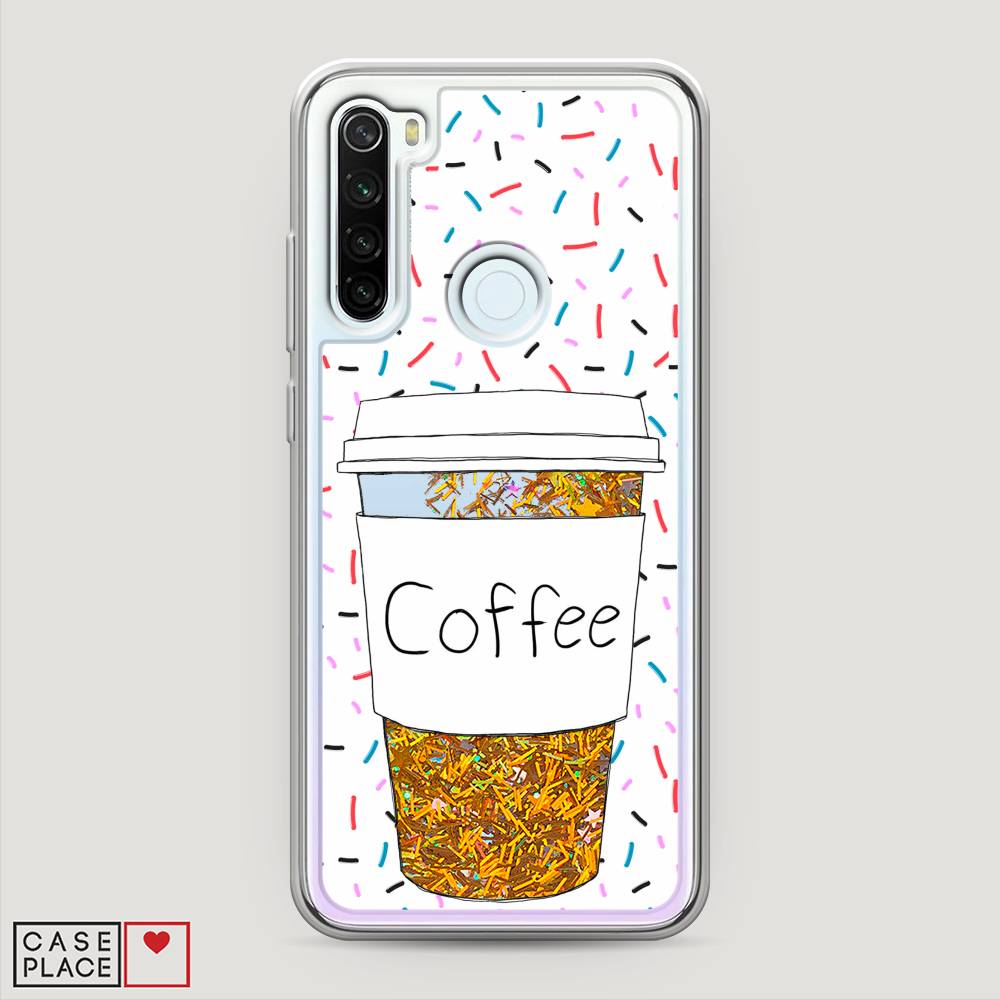 фото Жидкий чехол с блестками "coffee прозрачный стакан" на xiaomi redmi note 8t awog