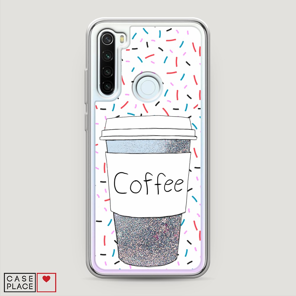 фото Жидкий чехол с блестками "coffee прозрачный стакан" на xiaomi redmi note 8t awog