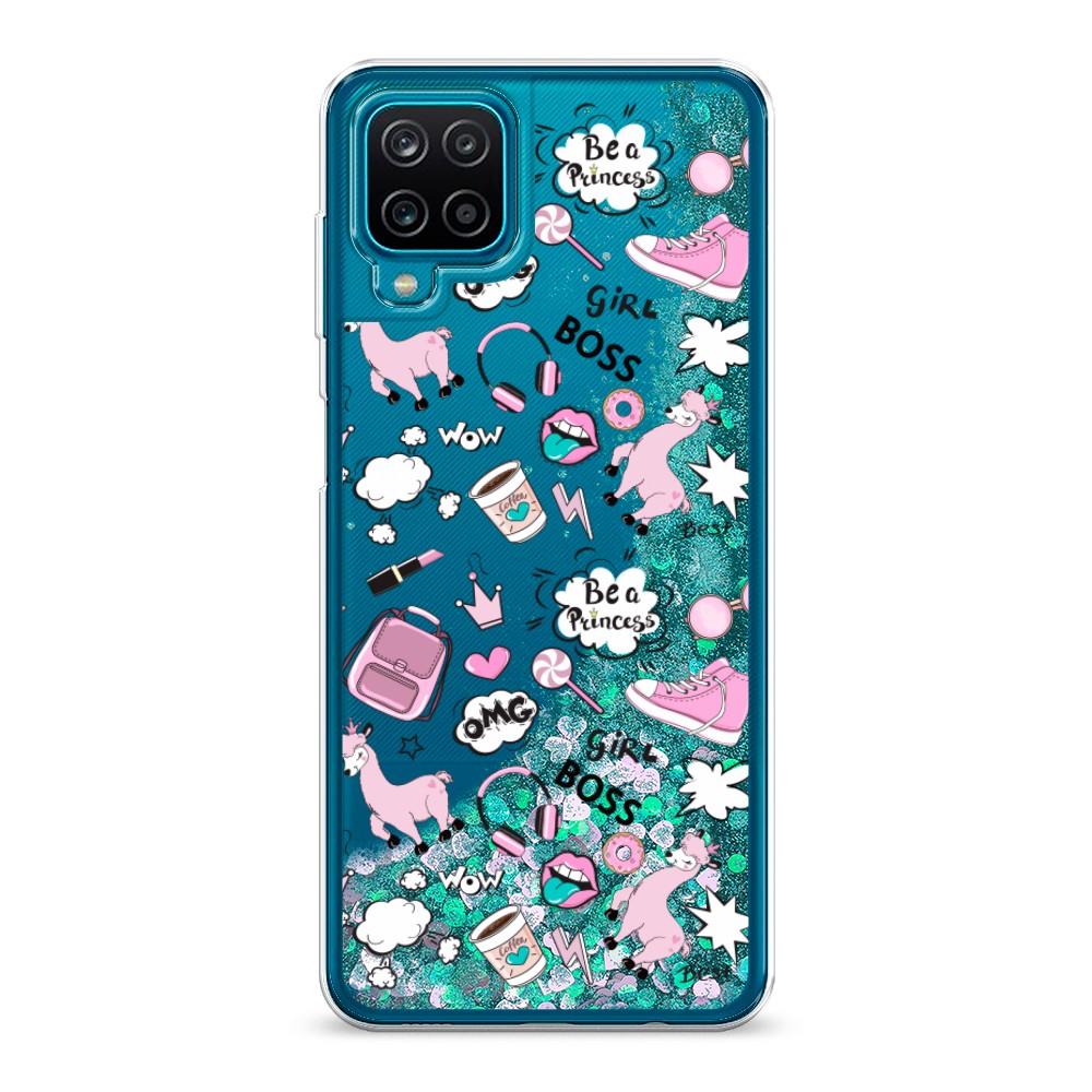 

Жидкий чехол с блестками "Стильная лама" на Samsung Galaxy A12, 2101695-1