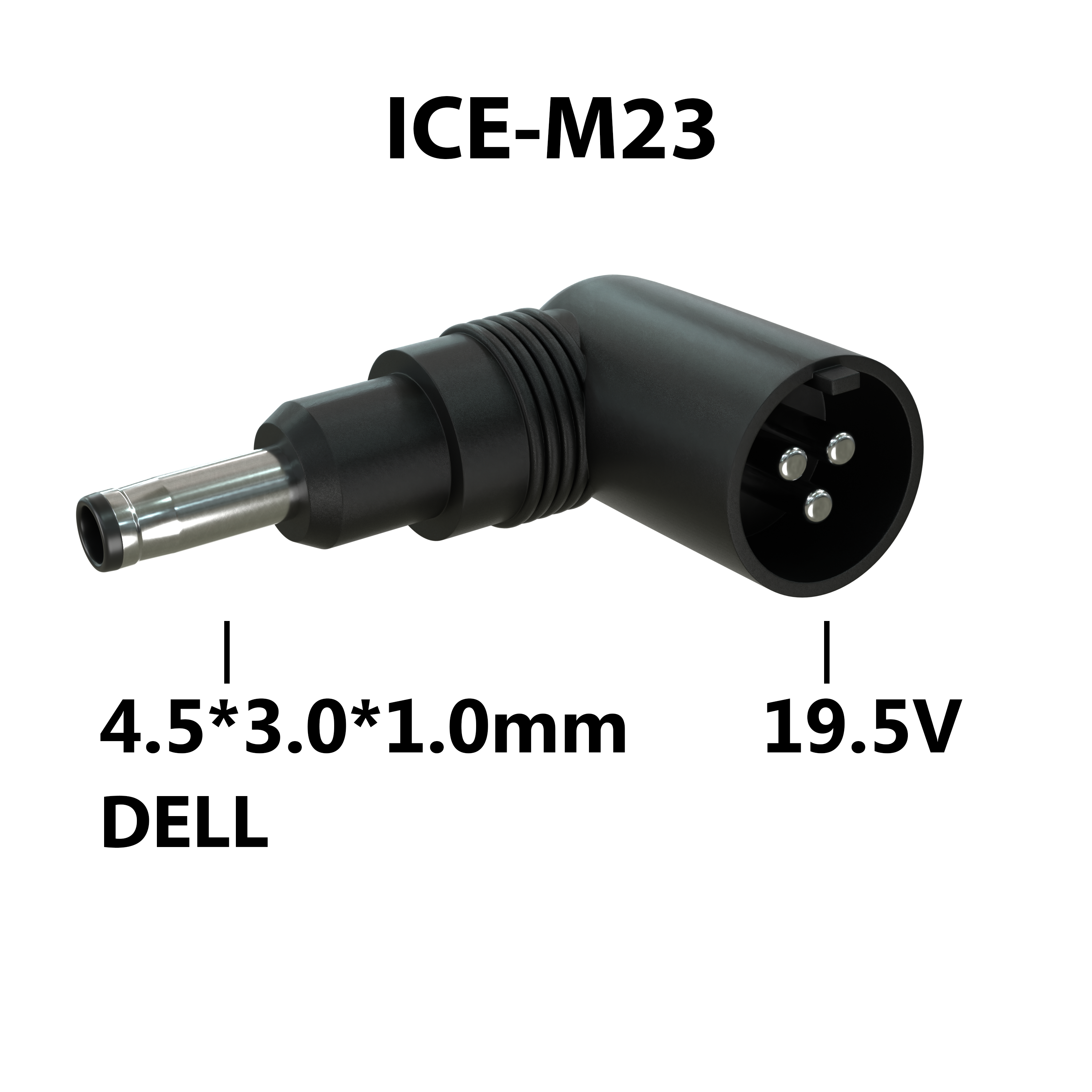 Коннектор питания для ноутбука DELL, 3pin 19,5V, угловой ICE-M23
