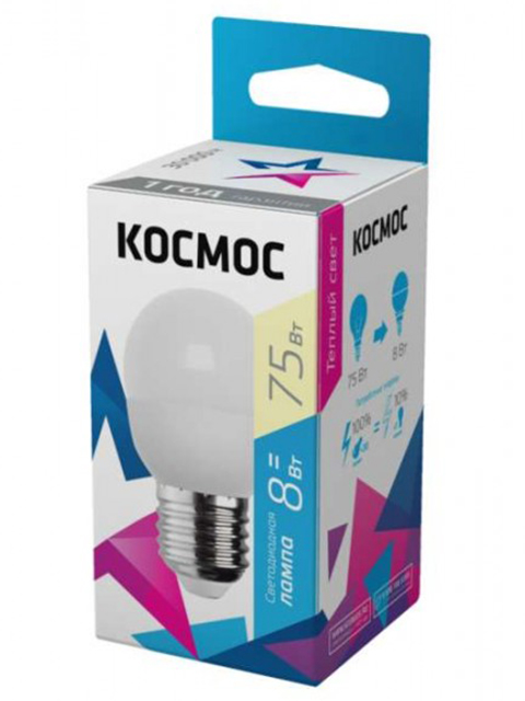 фото Лампочка космос е27 gl45 8w 230v 3000k lksm_led8wgl45e2730 saffit