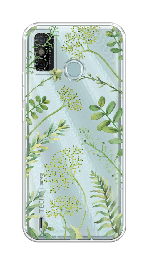 

Чехол на Tecno Spark 6 Go "Green Leaves", Зеленый;прозрачный, 300250-1