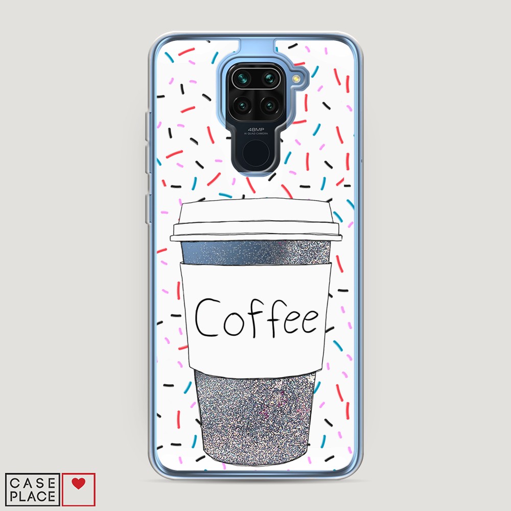 фото Жидкий чехол с блестками "coffee прозрачный стакан" на xiaomi redmi note 9 awog