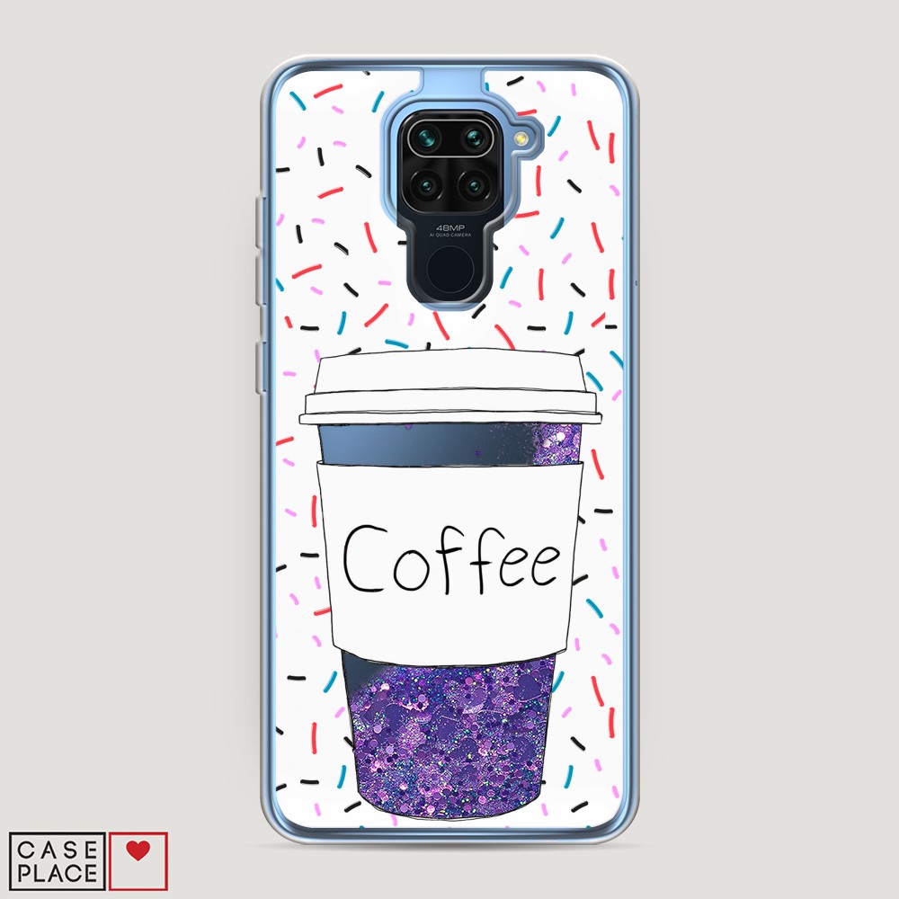 фото Жидкий чехол с блестками "coffee прозрачный стакан" на xiaomi redmi note 9 awog