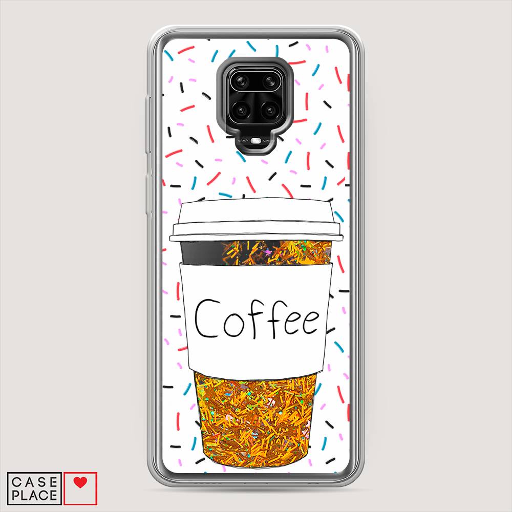 фото Жидкий чехол с блестками "coffee прозрачный стакан" на xiaomi redmi note 9s awog