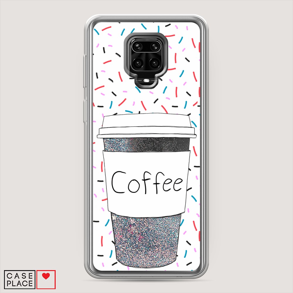 фото Жидкий чехол с блестками "coffee прозрачный стакан" на xiaomi redmi note 9s awog