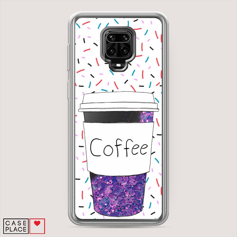 фото Жидкий чехол с блестками "coffee прозрачный стакан" на xiaomi redmi note 9s awog