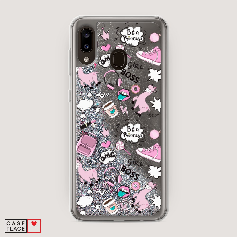 фото Жидкий чехол с блестками "стильная лама" на samsung galaxy a30 awog