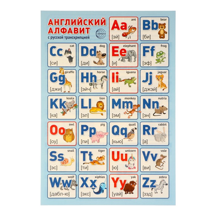 

Плакат "Английский алфавит с русской транскрипцией" 34х49 см (10 шт.)