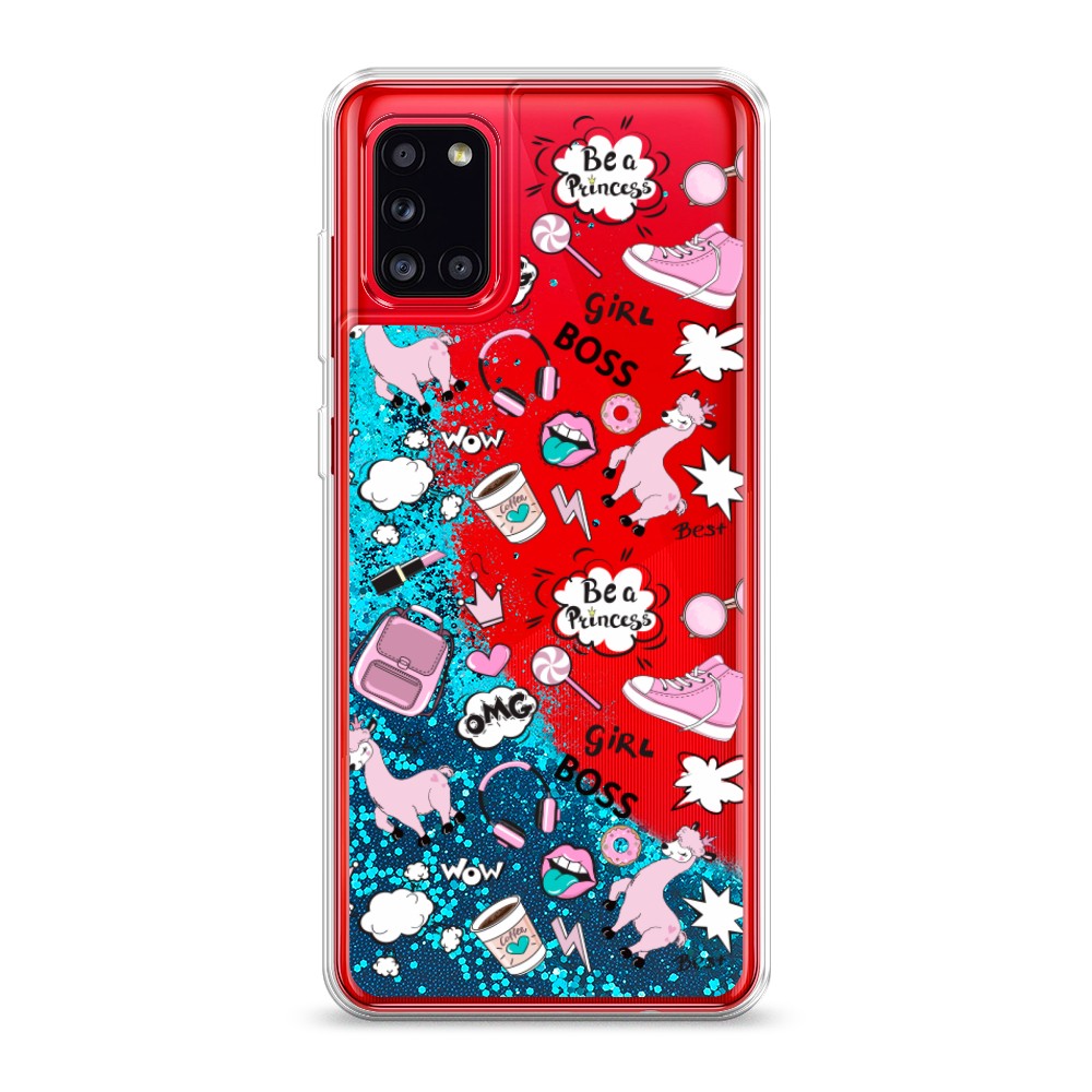 

Жидкий чехол с блестками "Стильная лама" на Samsung Galaxy A31, 2100393-1