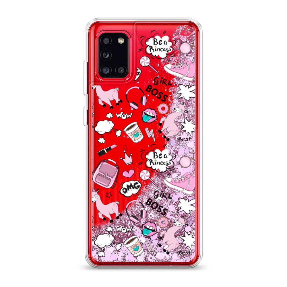 

Жидкий чехол с блестками "Стильная лама" на Samsung Galaxy A31