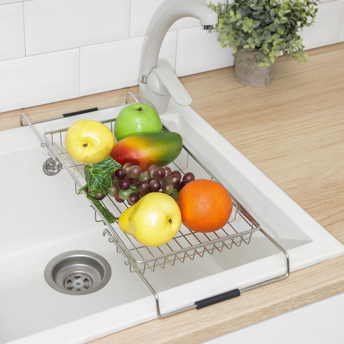 фото Сушилка для посуды и фруктов на раковину раздвижная доляна, 35,5(54)×20,5×4 см