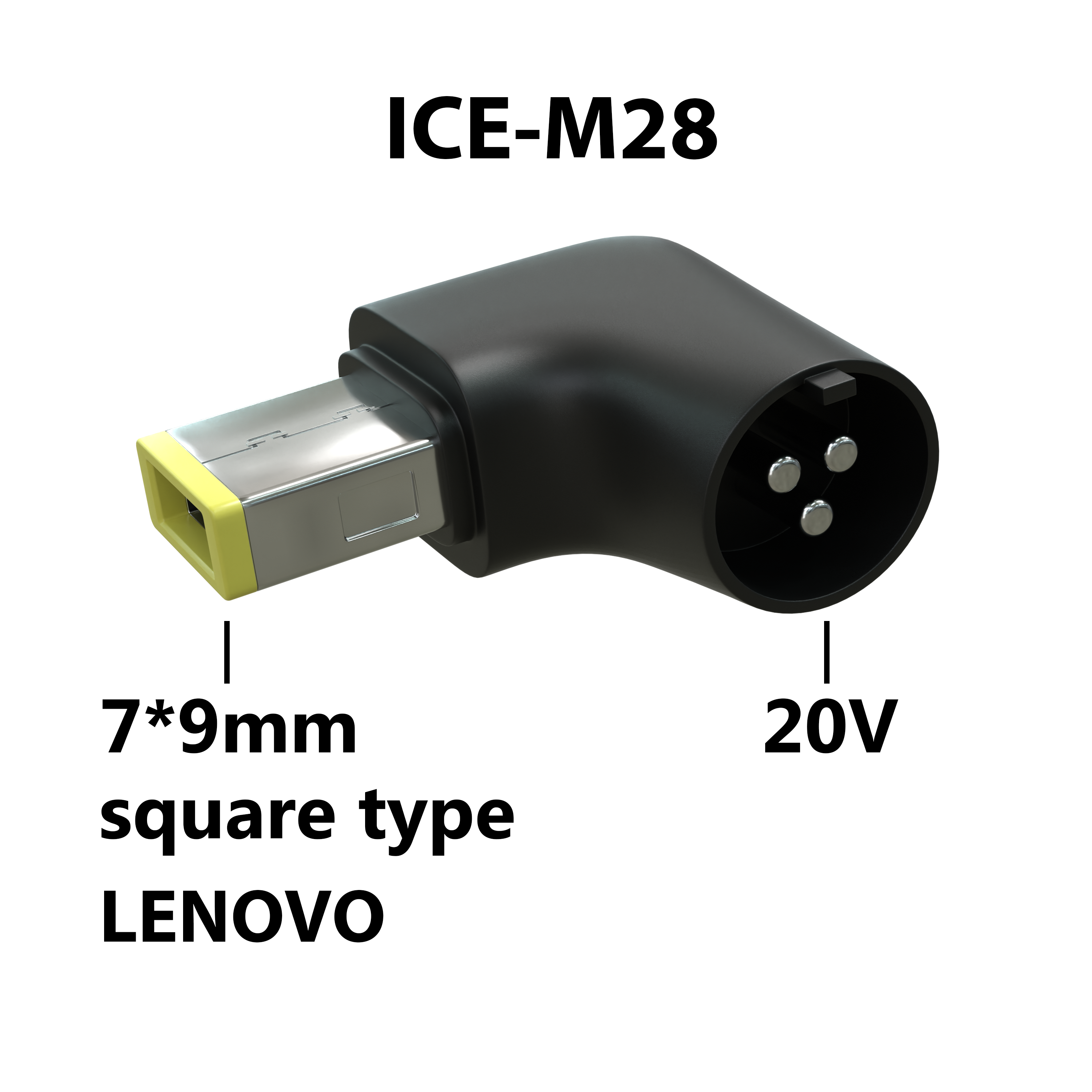 Коннектор питания для ноутбуков Lenovo,3 pin 20V-square type, угловой, ICE-M28