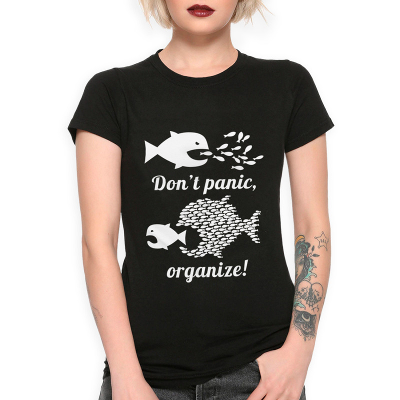 

Футболка женская Dream Shirts Рыбки - Don't Panic, Organize 56209011 черная M, Рыбки - Don't Panic, Organize 56209011