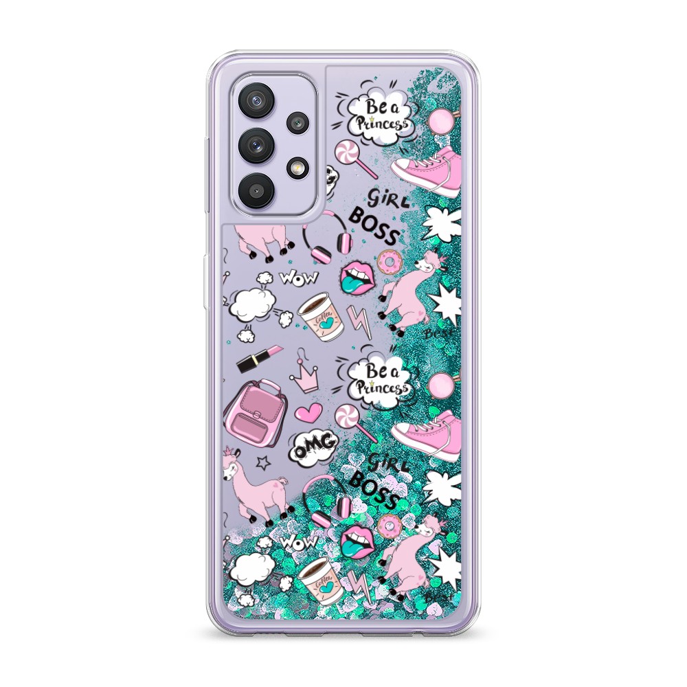 

Жидкий чехол с блестками "Стильная лама" на Samsung Galaxy A32, 2102095-1