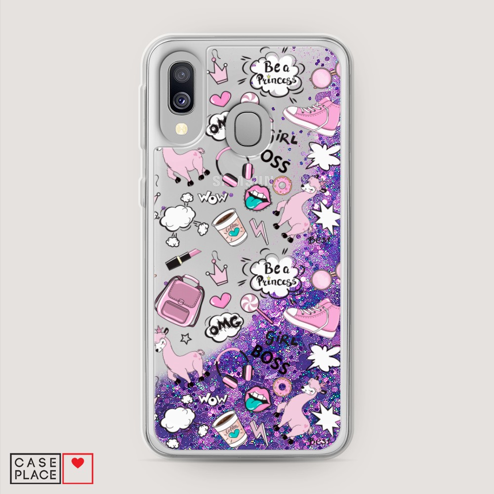 

Жидкий чехол с блестками "Стильная лама" на Samsung Galaxy A40