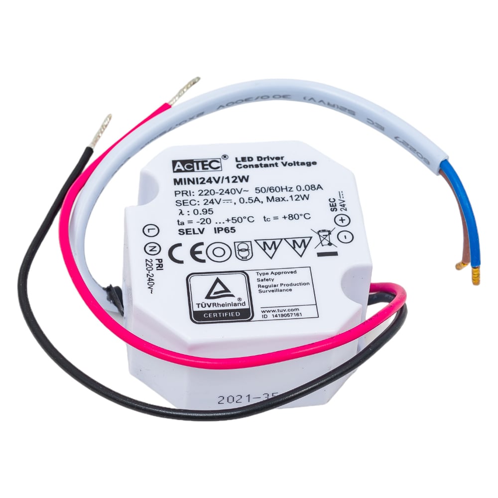 

Блок питания AcTEC 24В, 12Вт, IP65, 0.5A, 50x48x24мм MINI24V/12W, MINI24V/12W