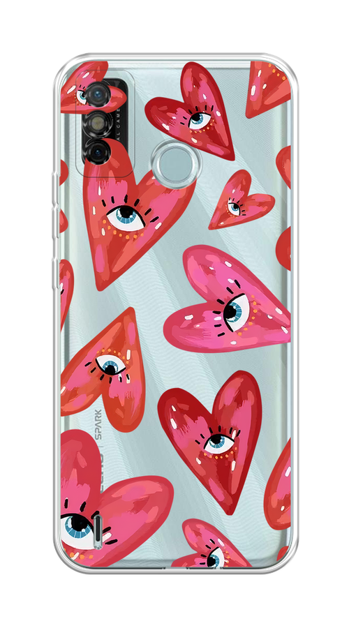 

Чехол на Tecno Spark 6 Go "Сердечки с глазами", Коричневый;красный;розовый, 300250-1