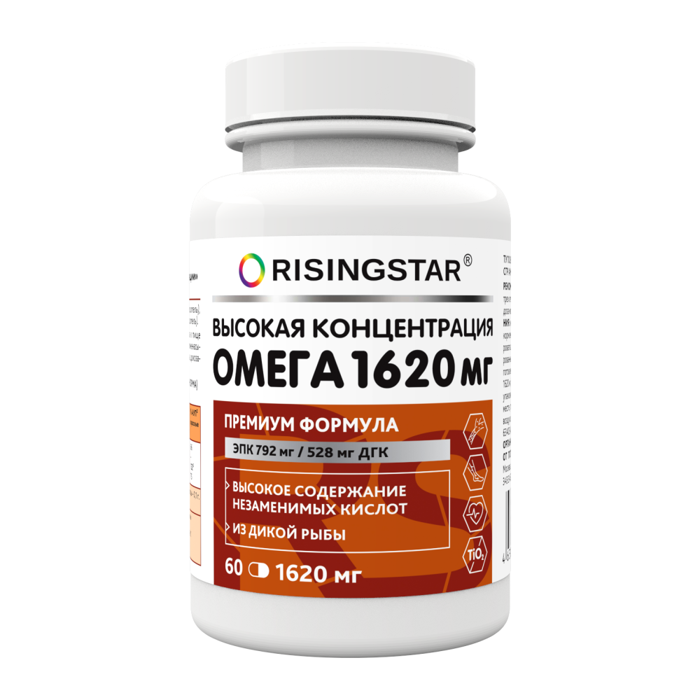 

Ультра Омега-3 Risingstar рыбий жир EPA 792/528 DHA жирные кислоты 1620 мг капсулы 60 шт., Ultra Омега-3 1620 мг