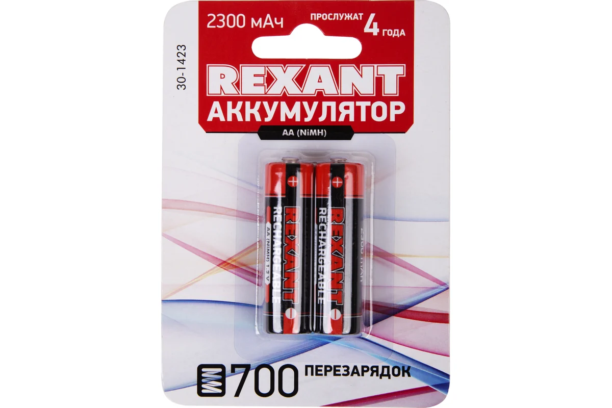 

Батарейка Аккумулятор REXANT 2300 мАч AA 1,2V . 30-1423 ,цена за 1 шт 2шт