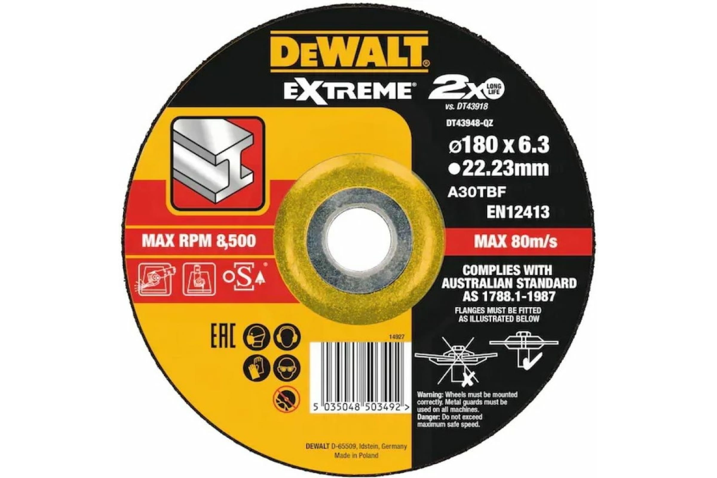 

Dewalt Круг шлиф. 180x6,3x22,23мм тип27 Extre DT43948-QZ