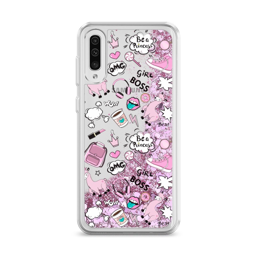 

Жидкий чехол с блестками "Стильная лама" на Samsung Galaxy A50