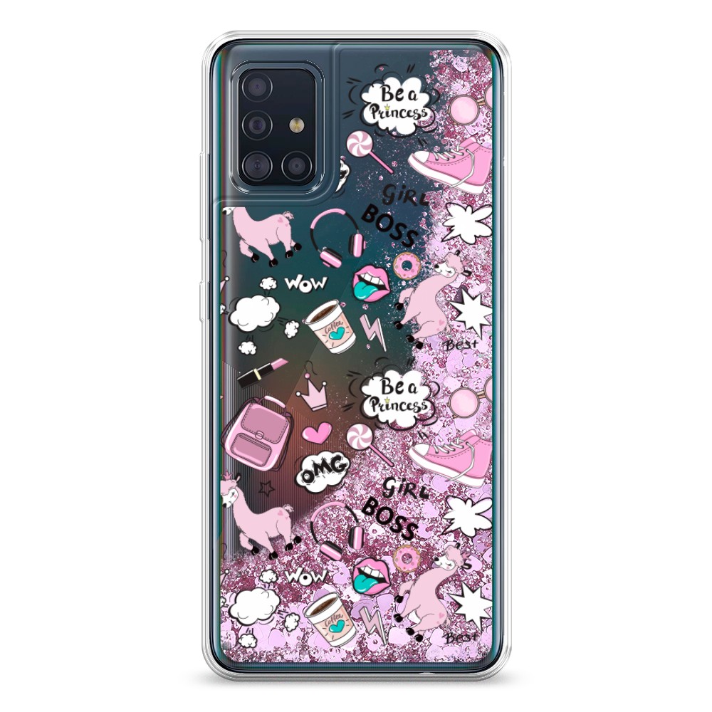 

Жидкий чехол с блестками "Стильная лама" на Samsung Galaxy A51, 28994-1