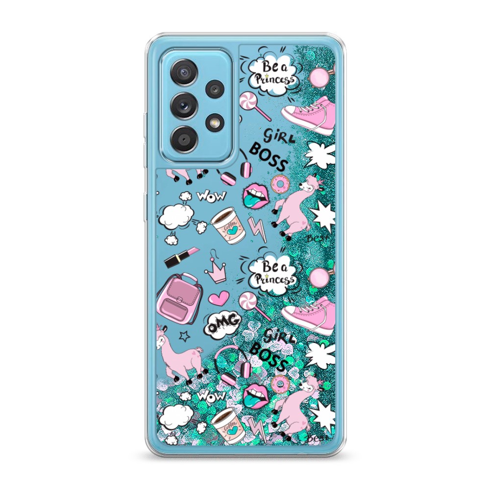 

Жидкий чехол с блестками "Стильная лама" на Samsung Galaxy A52, 2102495-1