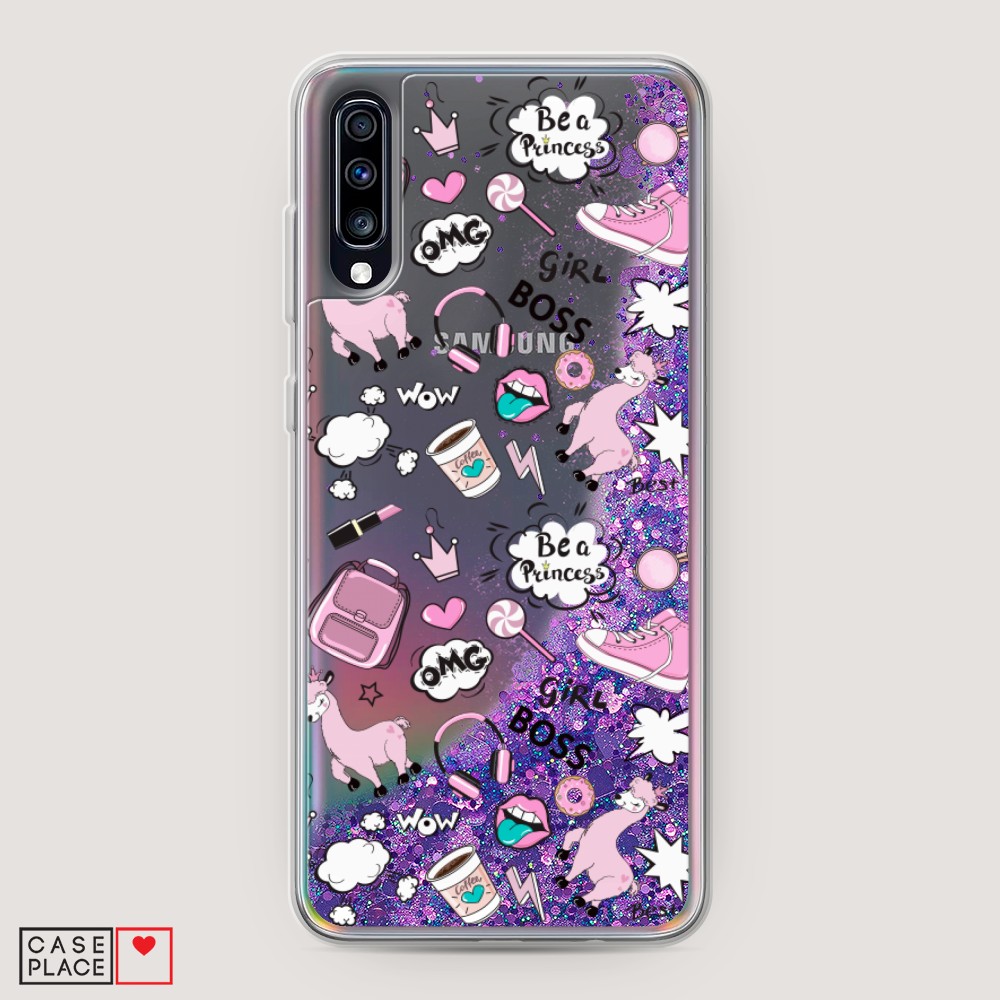 

Жидкий чехол с блестками "Стильная лама" на Samsung Galaxy A70, 28192-1