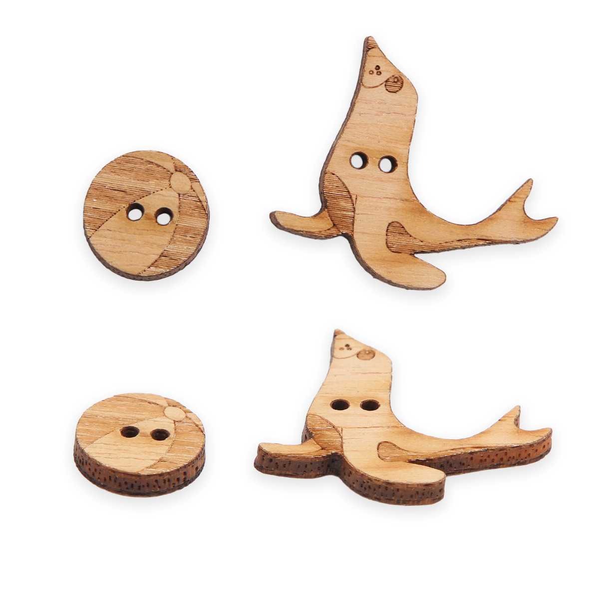 

Пуговицы фигурные Magic Buttons Морской котик и мяч, 31*32мм, 15мм, 2 прокола, дерево, 6шт