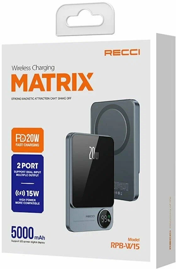 

Внешний аккумулятор Recci RPB-W15 Power Bank 5000мАч, 20Вт Серый, GooDoo_RPB-W15