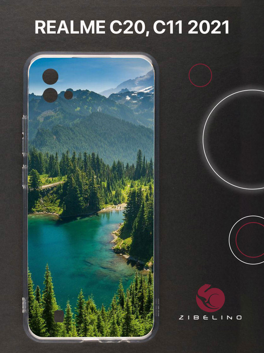 

Чехол для realme c20, realme c11 2021 с защитой камеры, с принтом озеро в горах, Прозрачный, ZUTCP-RLM-C20