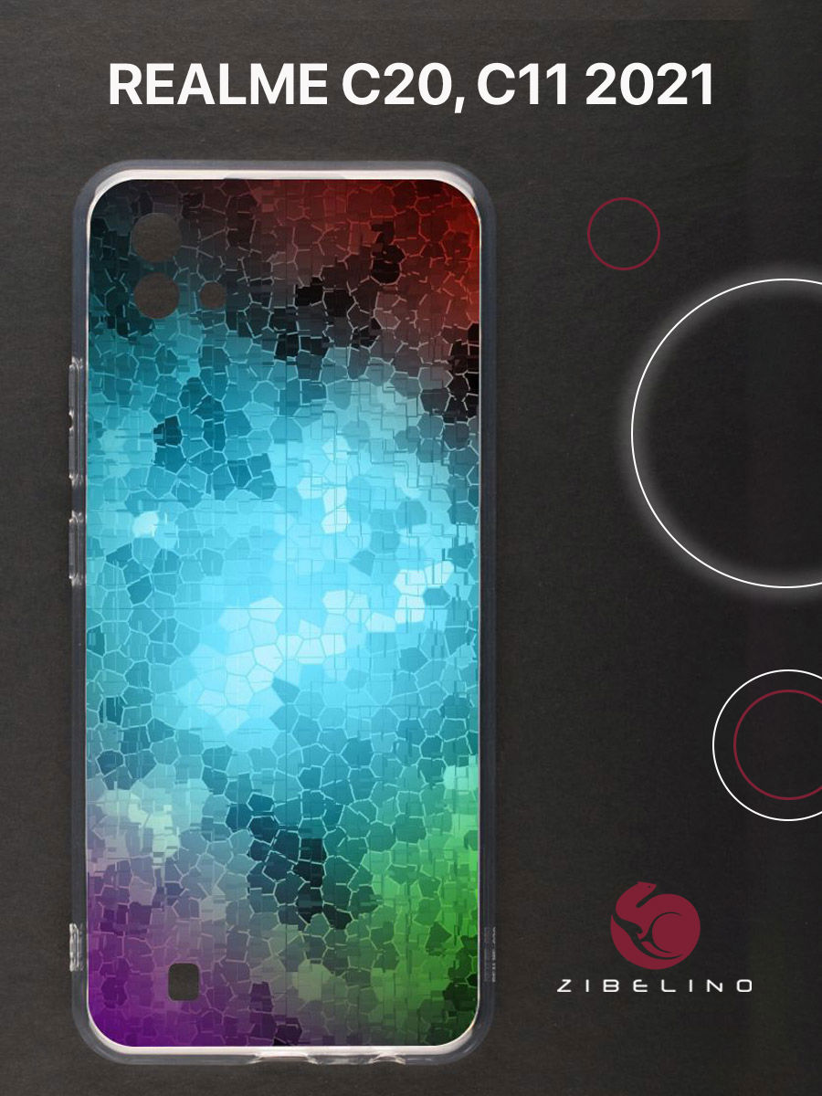 

Чехол для realme c20, realme c11 2021 с защитой камеры, с принтом мозаика в красках, Прозрачный, ZUTCP-RLM-C20