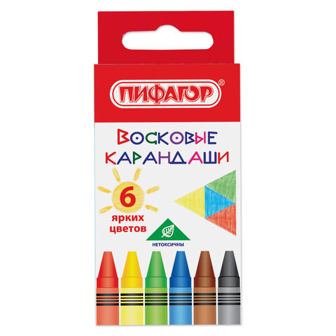

Восковые мелки Пифагор "СОЛНЫШКО", НАБОР 6 цветов, 227278, 30 шт, Разноцветные