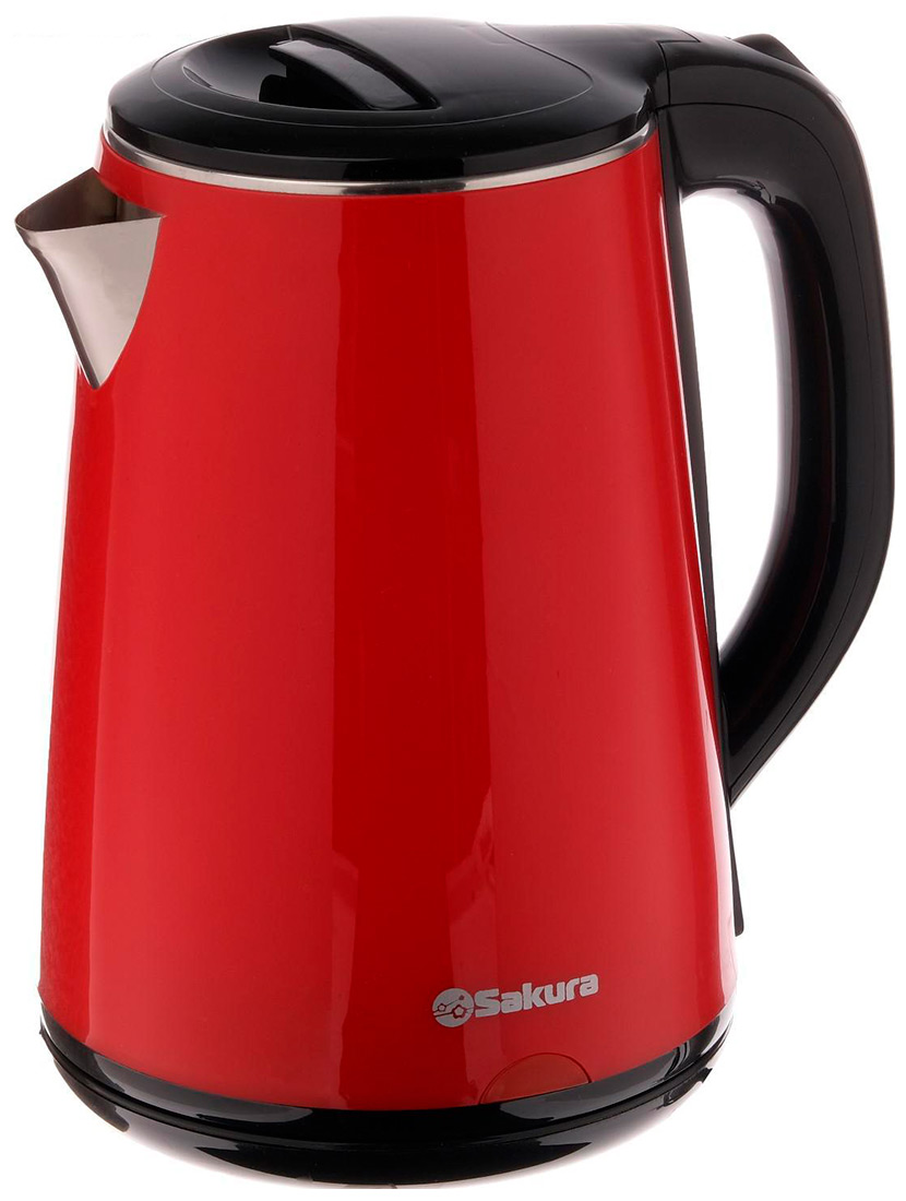 Чайник электрический SAKURA SA-2150BR 2.2 л красный, черный чайник со свистком из нержавеющей стали доляна горошек 2 8 л красный