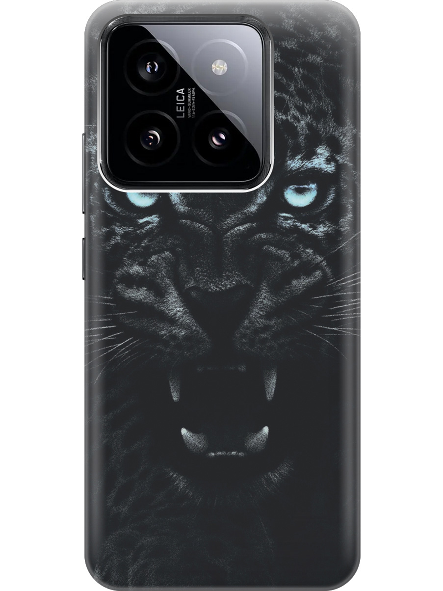 

Силиконовый чехол на Xiaomi 14 с рисунком "Голубоглазая пантера", Голубой;черный, 20012082