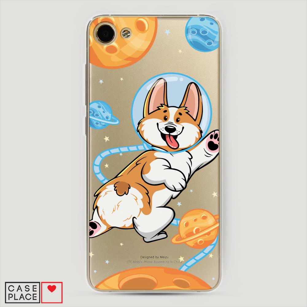 

Чехол на Meizu U10 "Корги-космонавт", Голубой;бежевый;белый, 71250-1