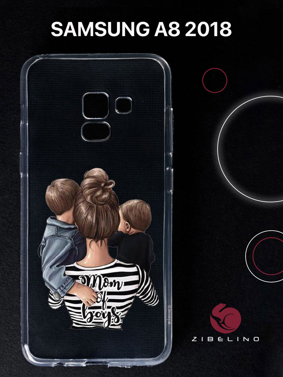 

Чехол для Samsung Galaxy a8 (2018) прозрачный с рисунком, с принтом mom of boys, ZUTCP-SAM-A8