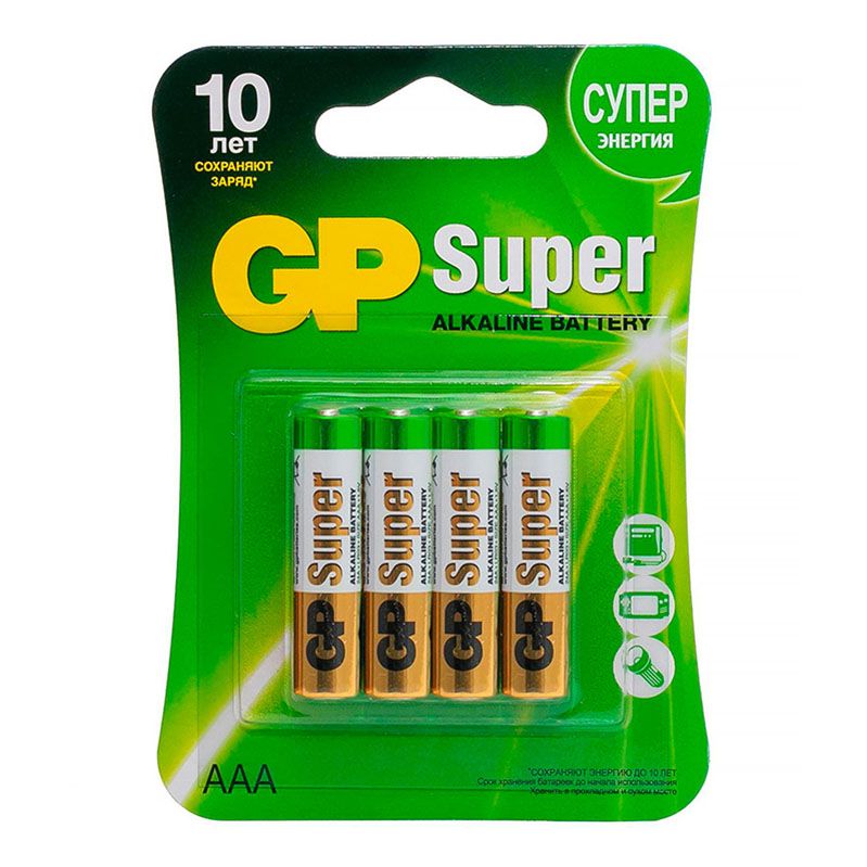 

Батарейка GP Super AAA (LR06) 4 шт, Super Alkaline Battery