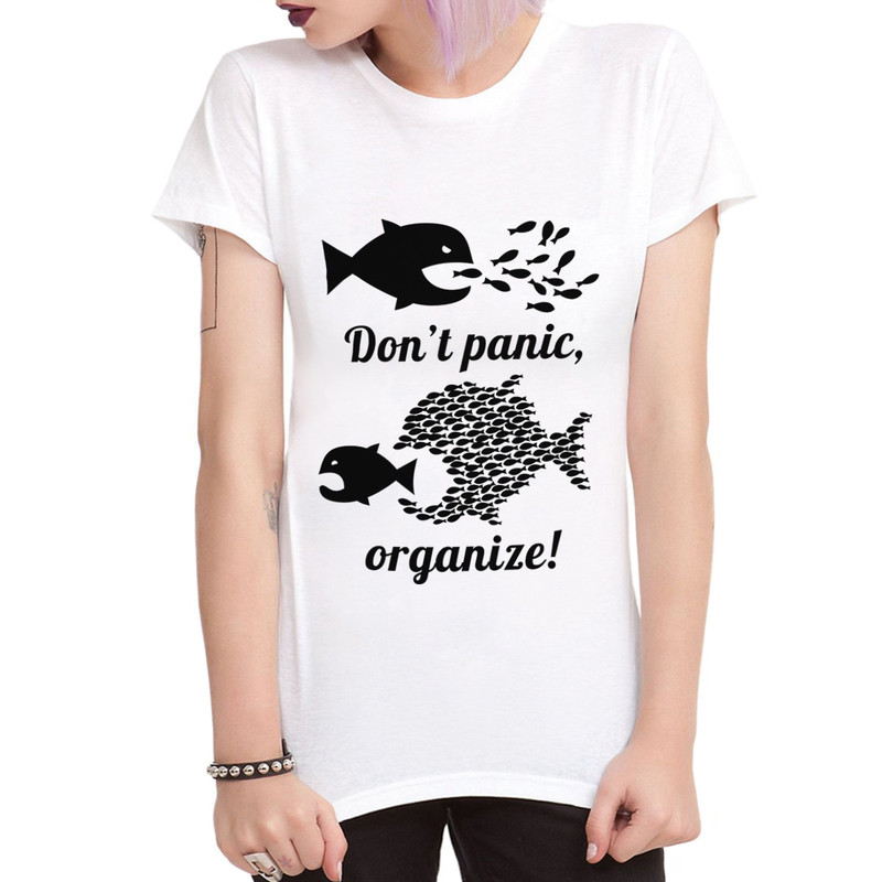 

Футболка женская Dream Shirts Рыбки - Don't Panic, Organize 56209011 белая XL, Рыбки - Don't Panic, Organize 56209011