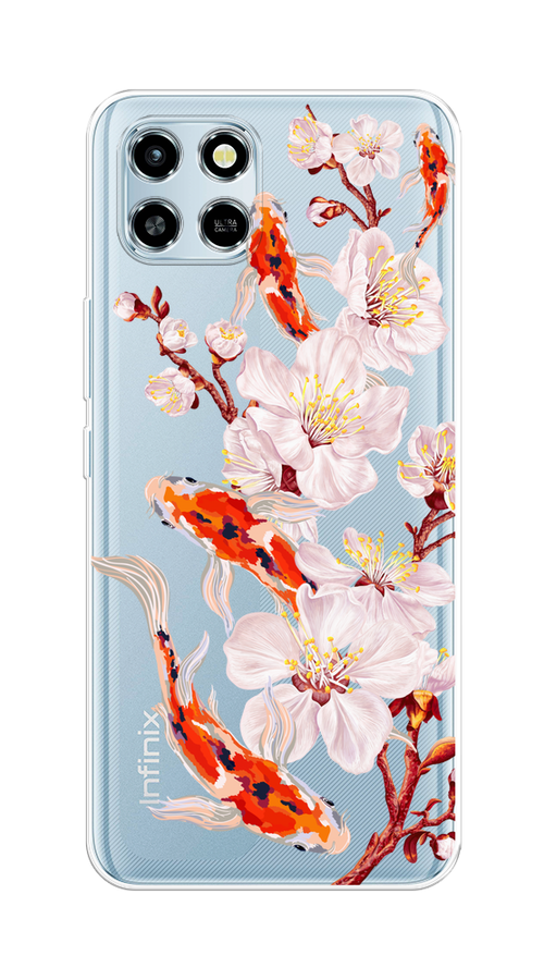 

Чехол на Infinix Smart 6 HD "Карпы и сакура", Оранжевый;розовый;бежевый;прозрачный, 3101650-1