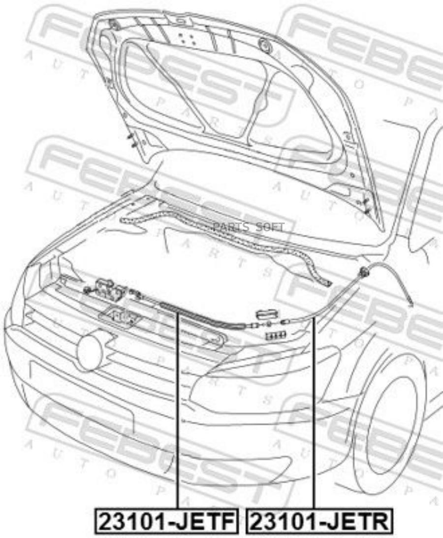 Тросик Привода Открывания Замка Капота Volkswagen Jetta 2011-2018 23101-Jetr Febest арт. 2