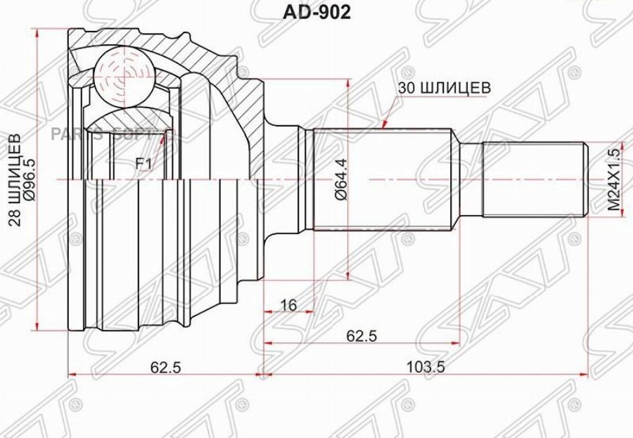 

SAT Шрус наружный AUDI Q7 3,0 TDI 10-15/VOLKSWAGEN TOUAREG 11-