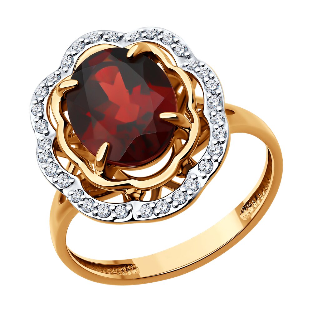 

Кольцо из красного золота р. 17,5 Diamant 51-310-02510-2, фианит\гранат, 51-310-02510-2