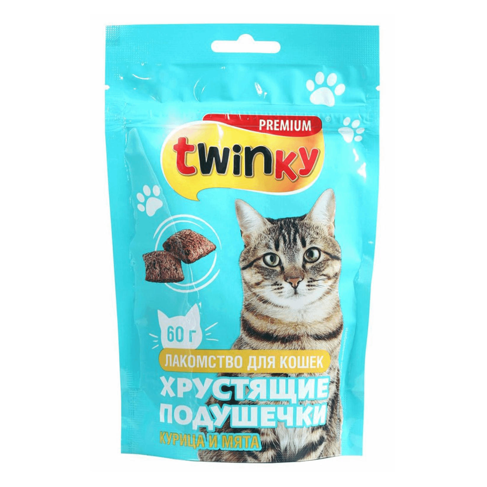 

Лакомство для кошек Twinky Подушечки хрустящие, курица, мята для поощрения, 60 г