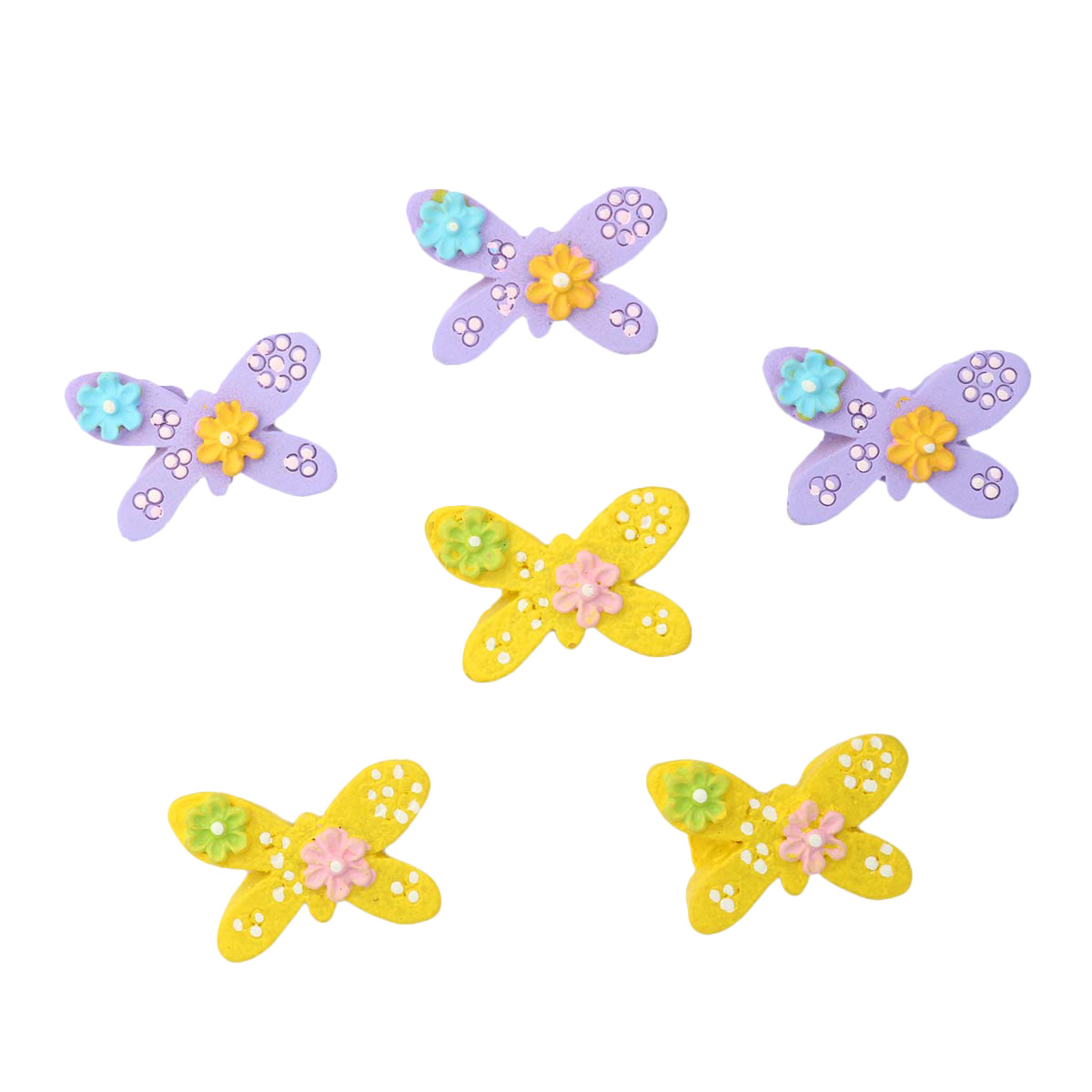 LR15-4597 Объемные фигурки 'Бабочка' (полимер), фиолетово-желтая, 2*1,5 см, упак./6 шт., '