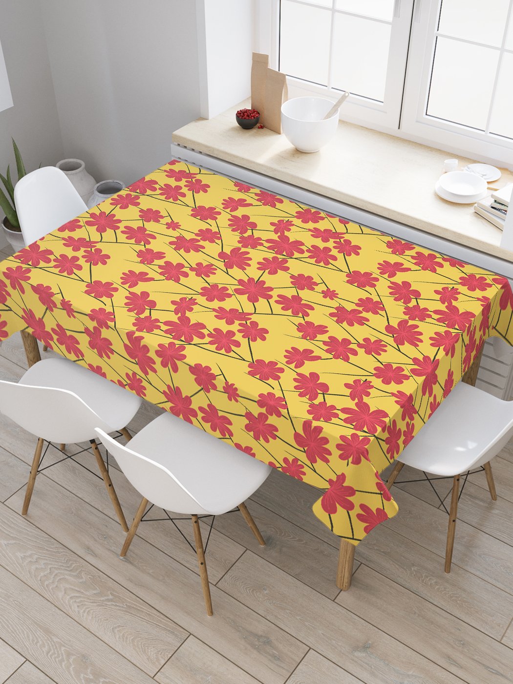 

Скатерть прямоугольная JoyArty "Цветочная паутина" из сатена, 180x145 см, Цветочная паутина