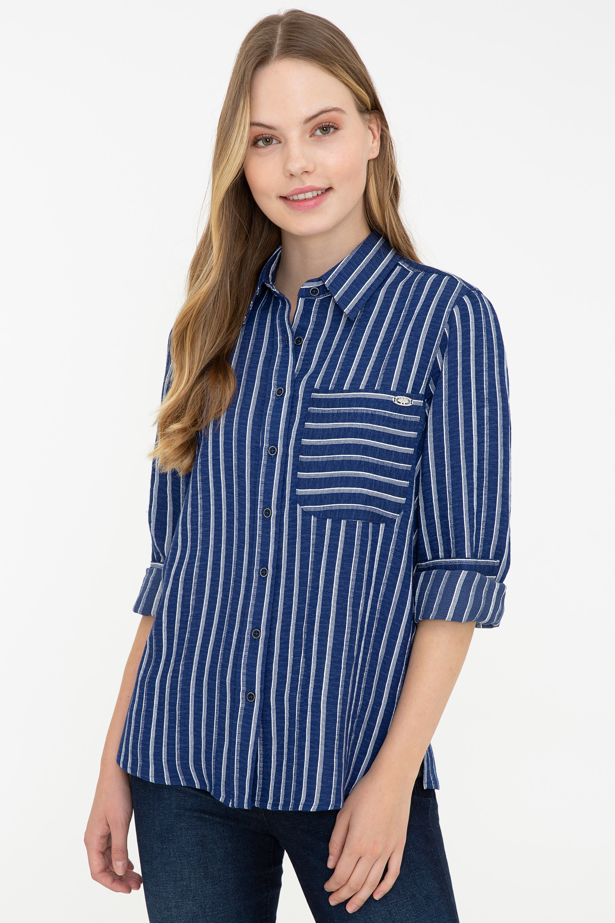 

Рубашка женская U.S. POLO Assn. G082SZ0040ARATOS синяя 34, Синий, G082SZ0040ARATOS