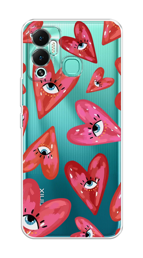 

Чехол на Infinix Hot 12 Play "Сердечки с глазами", Коричневый;красный;розовый, 3101750-1