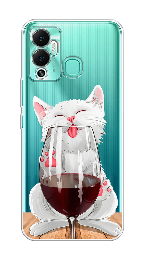 

Чехол на Infinix Hot 12 Play "Кот с бокалом", Прозрачный;белый;красный, 3101750-1